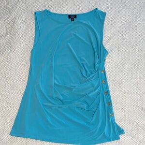Jones of New York Aqua Blue Sleeveless Drape Tank with Side Buttons
